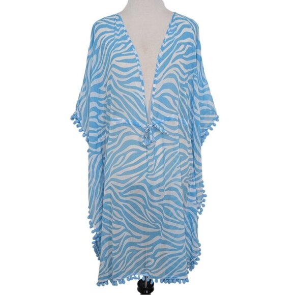 Bleu Rob Beattie Cover Up Womens Size Large Blue Zebra Print Lightweight Caftan - Picture 1 of 10